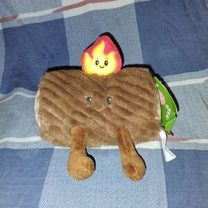 Cute Brown Plush Log with Flame